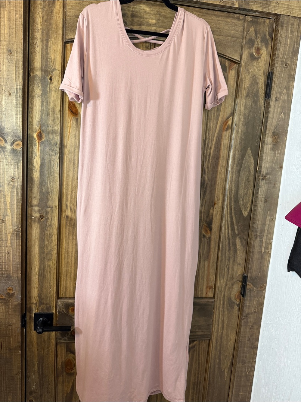 Women's Blush Pink Maxi Dress with Cross-Back Detail